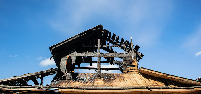 Burnt Asbestos Building from Wildfire